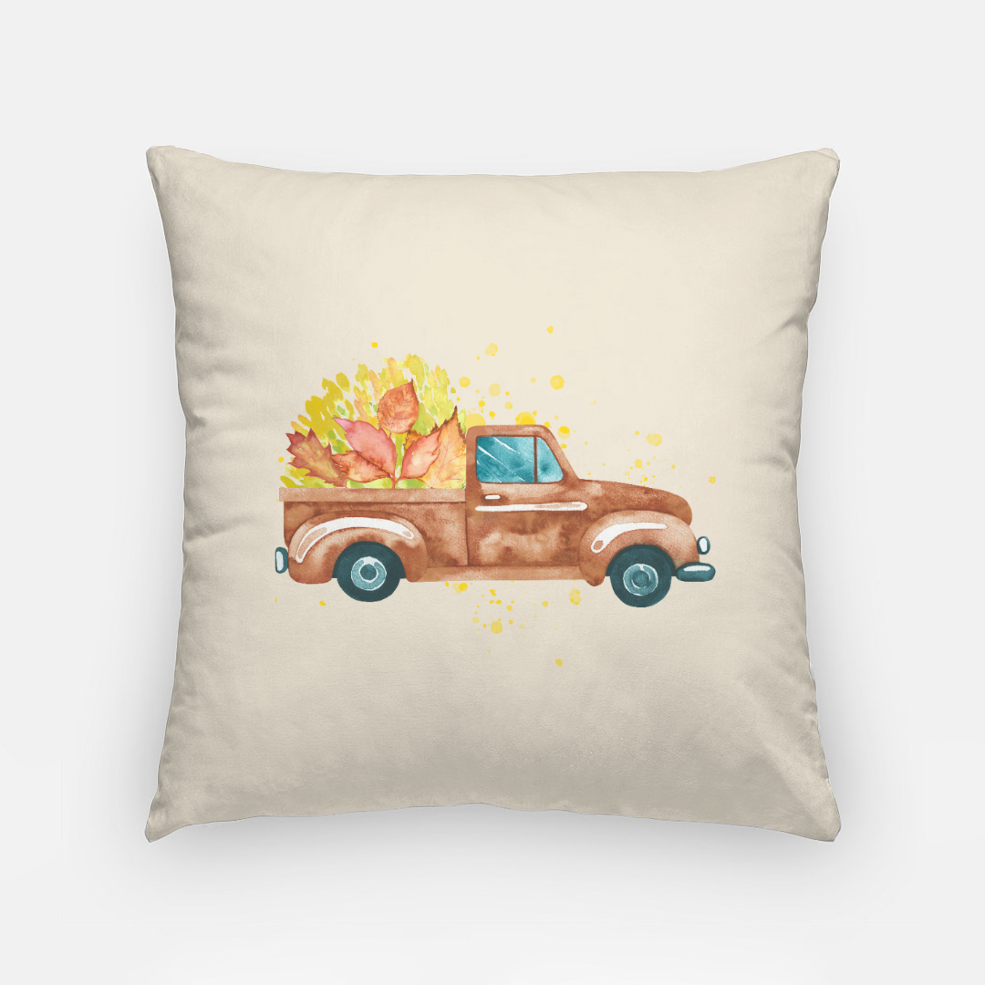Lifestyle Details - 18x18 Autumn Pillowcase - Brown Rustic Truck & Leaves
