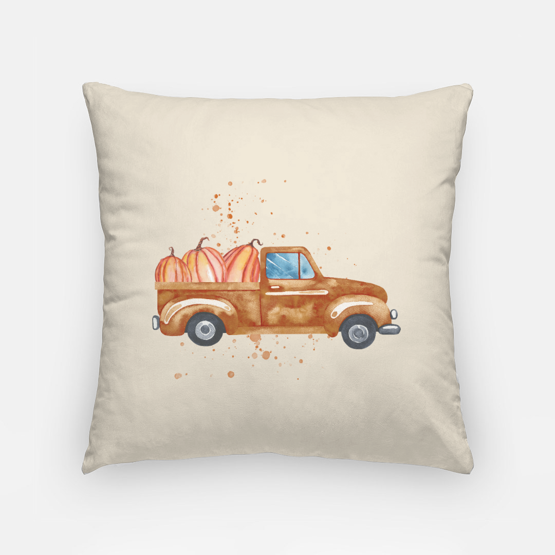 Lifestyle Details - 18x18 Autumn Pillowcase - Brown Rustic Truck & Pumpkins