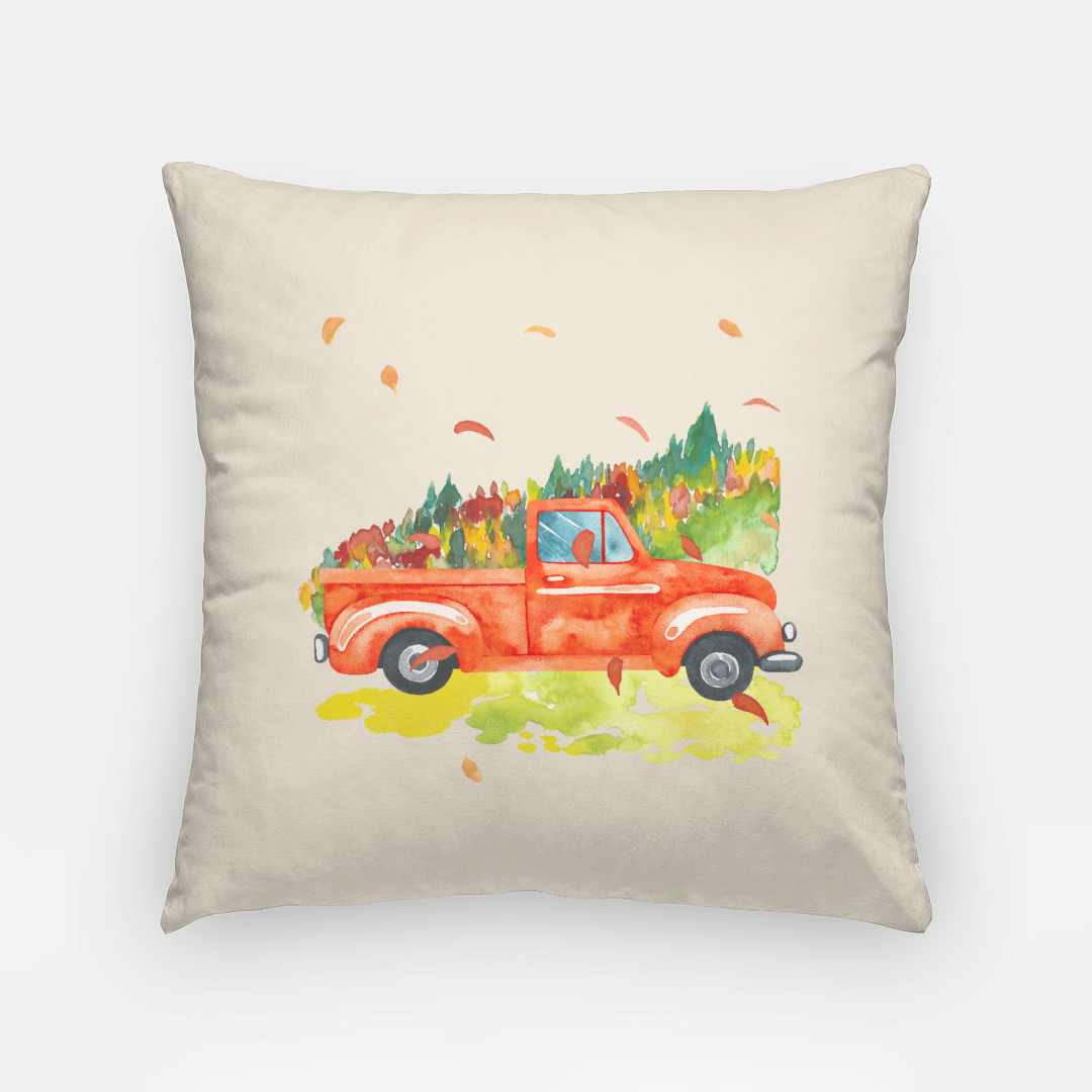 Lifestyle Details - 18x18 Autumn Pillowcase - Orange Rustic Truck & Leaves