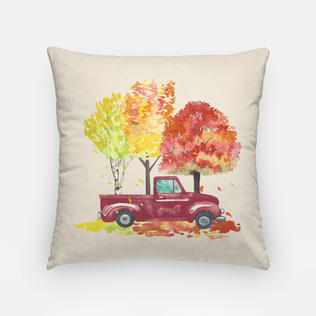 Lifestyle Details - 18x18 Autumn Pillowcase - Red Rustic Truck & Trees