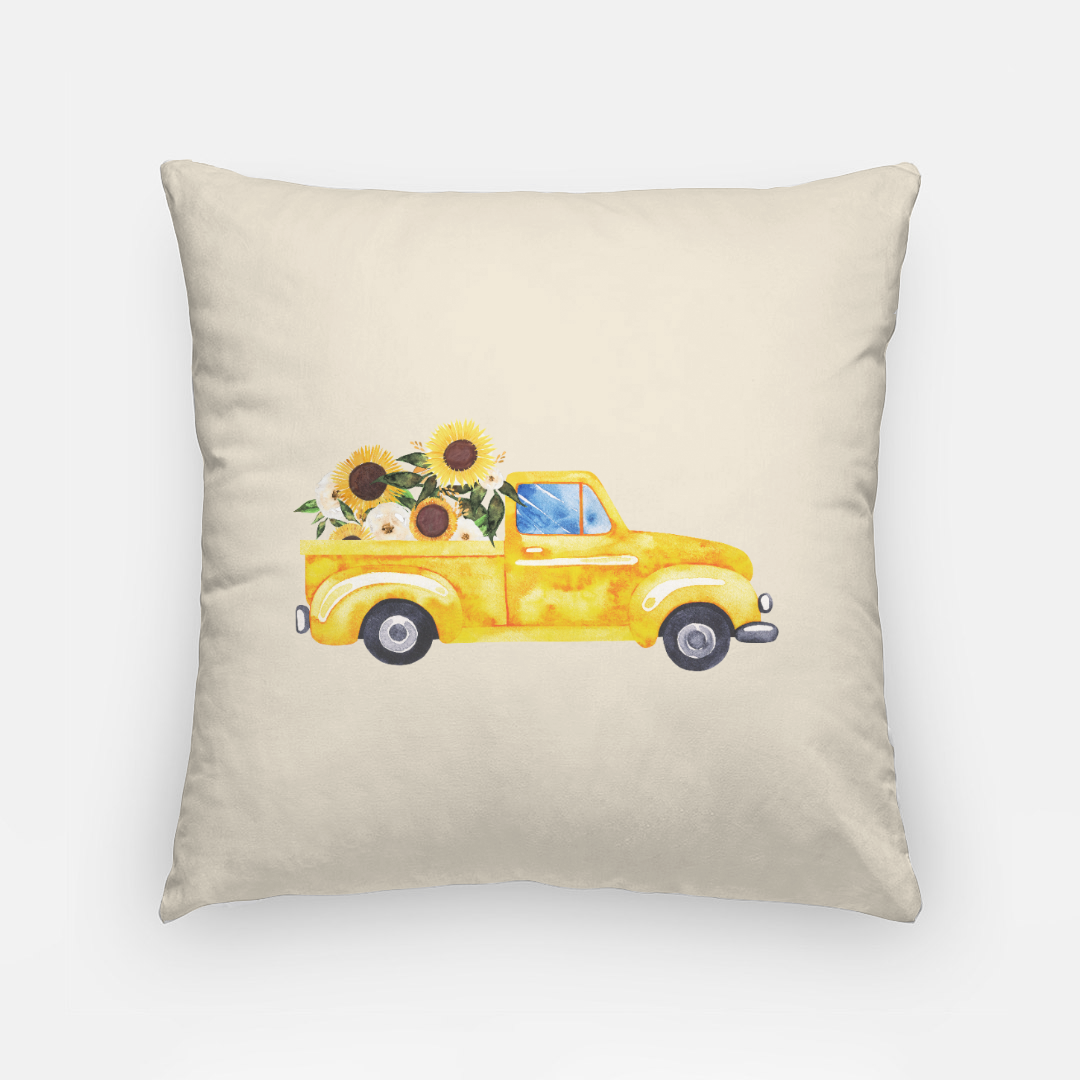 Lifestyle Details - 18x18 Autumn Pillowcase - Yellow Rustic Truck