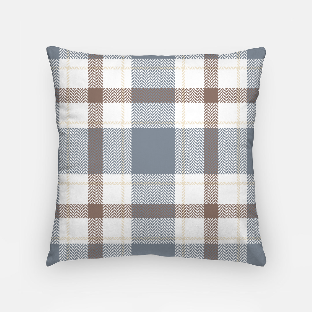 Lifestyle Details - 18x18 Autumn Plaid Pillowcase - Blue Grey & Brown