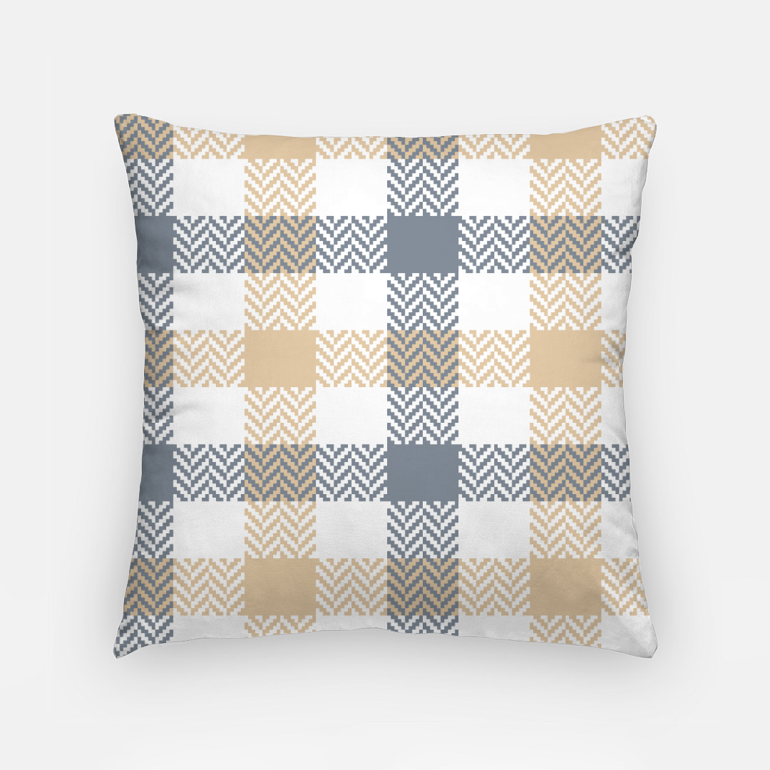 Lifestyle Details - 18x18 Autumn Plaid Pillowcase - Blue Grey & Natural