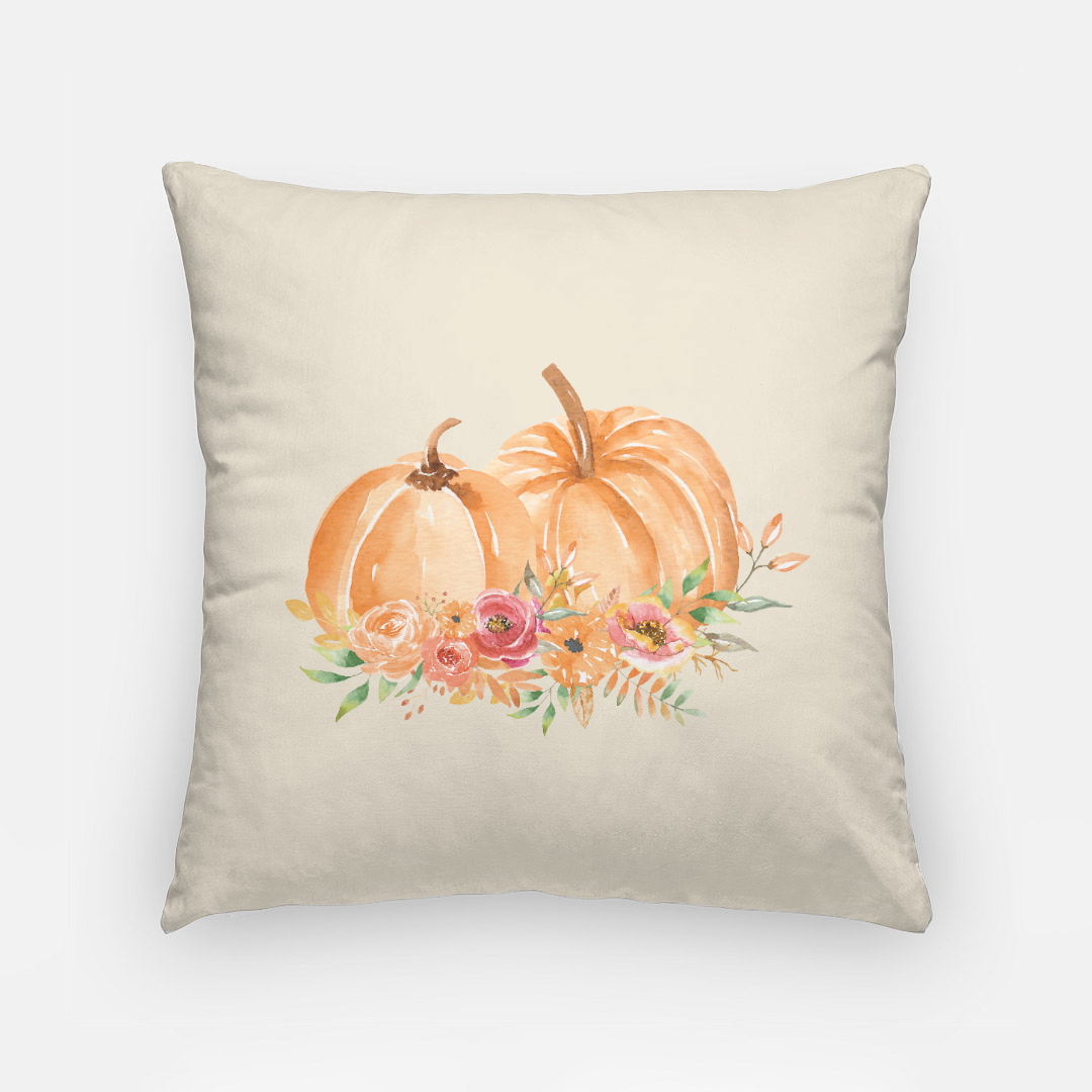 Lifestyle Details - 18x18 Pillowcase - Orange Pumpkins Watercolor Arrangement