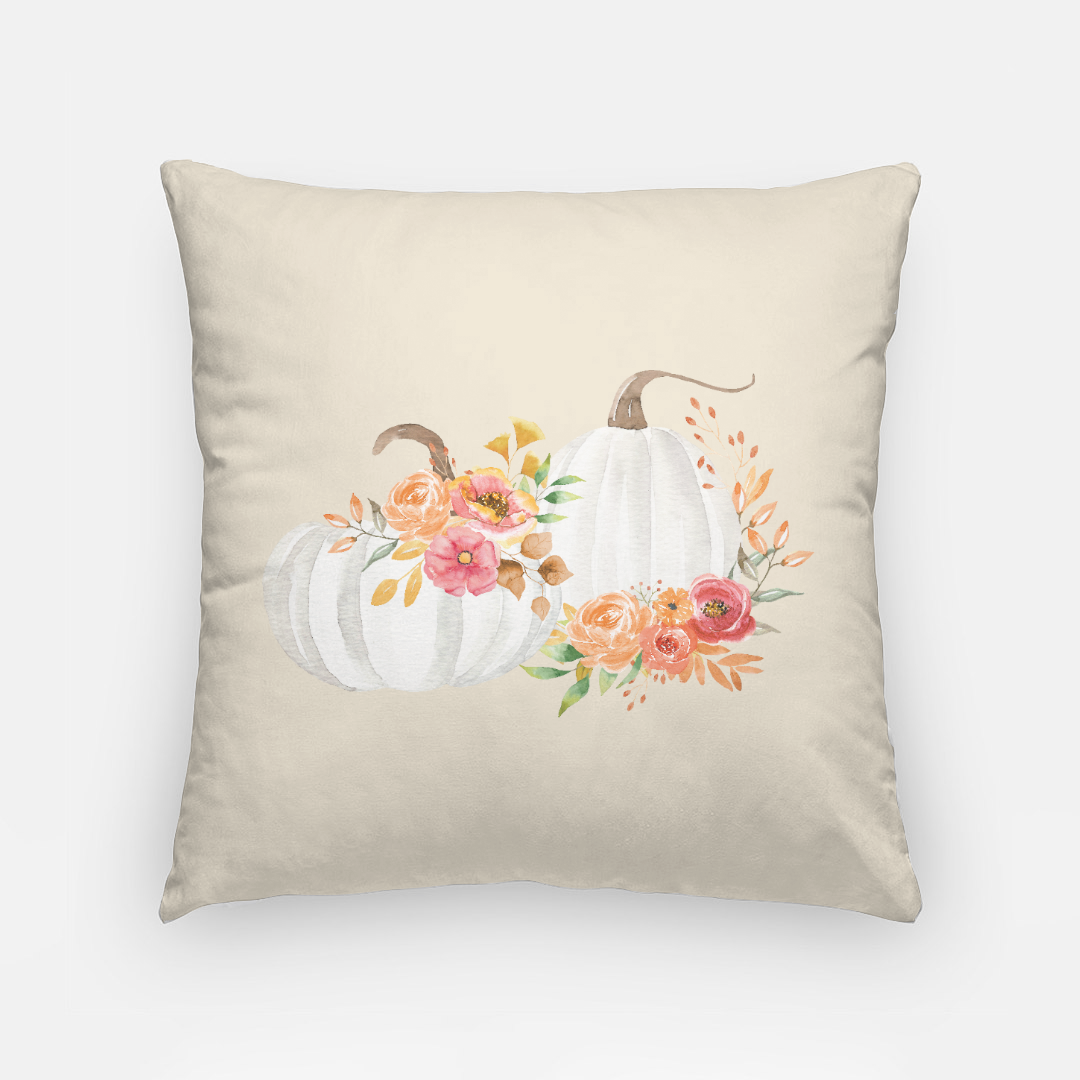 Lifestyle Details - 18x18 Pillowcase - White Pumpkins Watercolor Arrangement