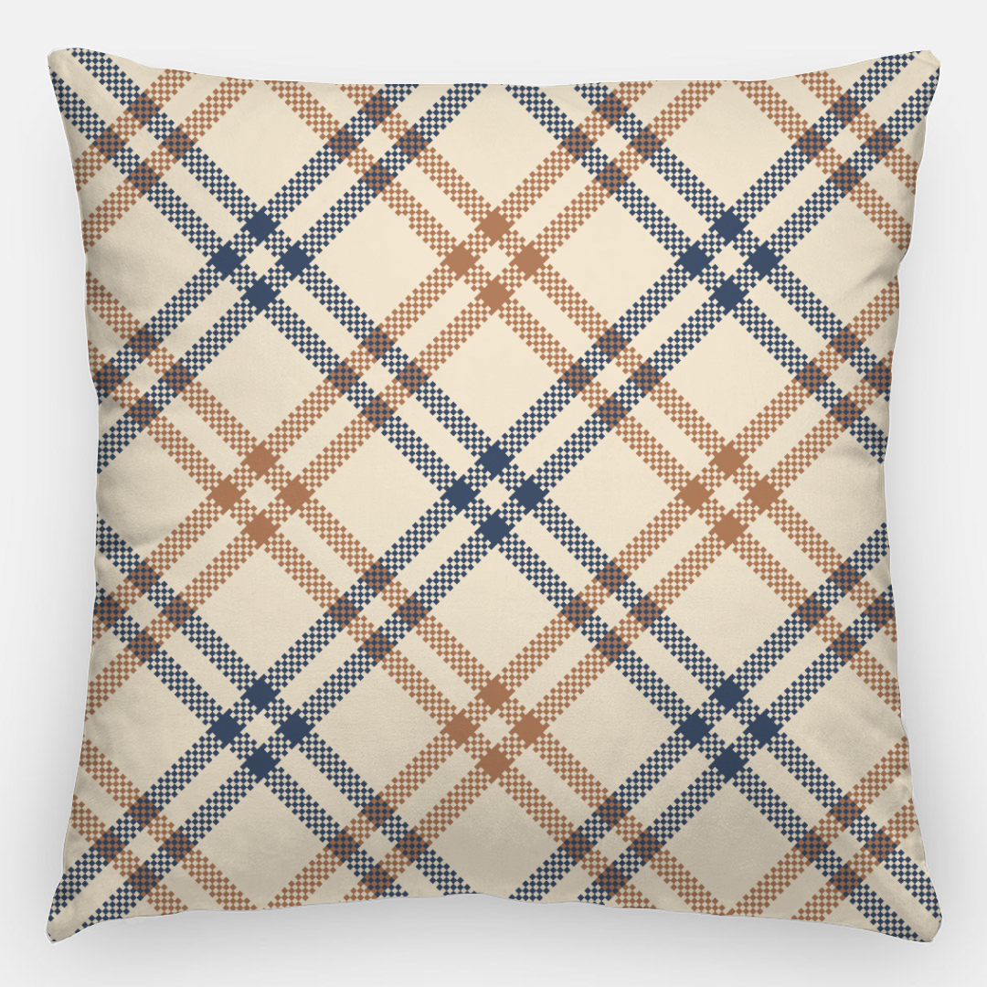 Lifestyle Details - 24x24 Autumn Diagonal Plaid Pillowcase - Brown & Blue