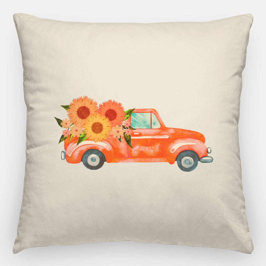 Lifestyle Details - 24x24 Autumn Pillowcase - Bright Orange Rustic Truck