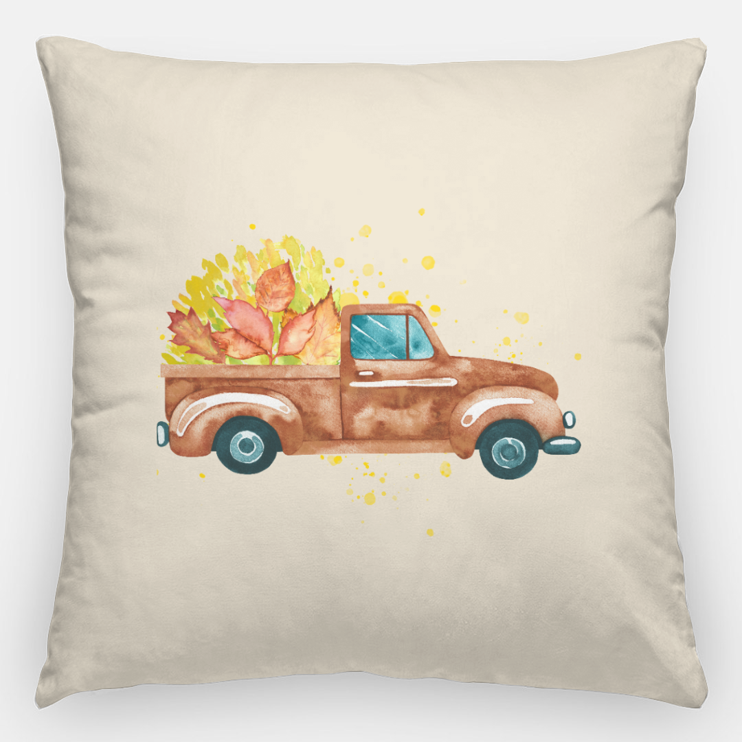 Lifestyle Details - 24x24 Autumn Pillowcase - Brown Rustic Truck & Leaves