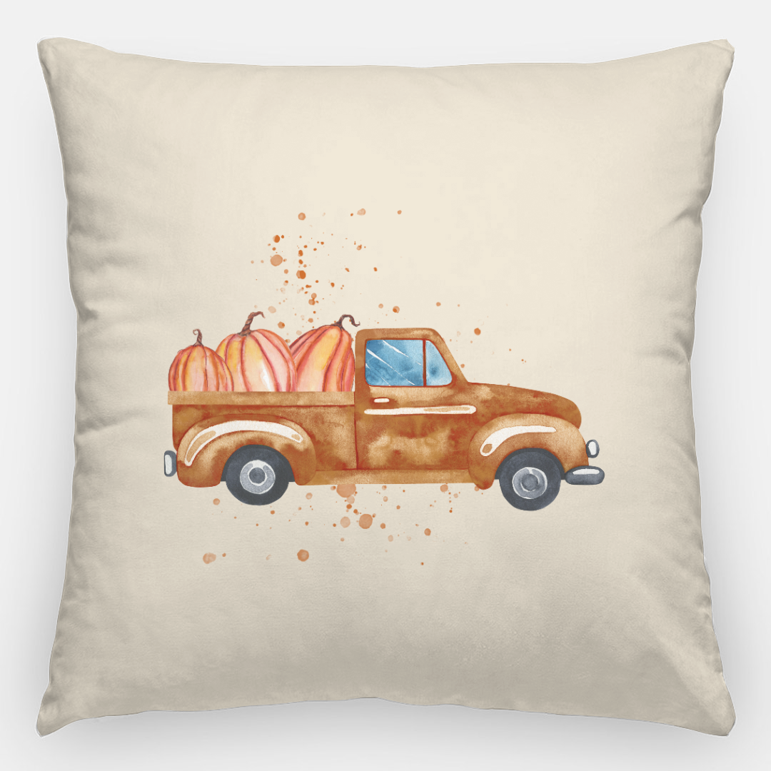 Lifestyle Details - 24x24 Autumn Pillowcase - Brown Rustic Truck & Pumpkins
