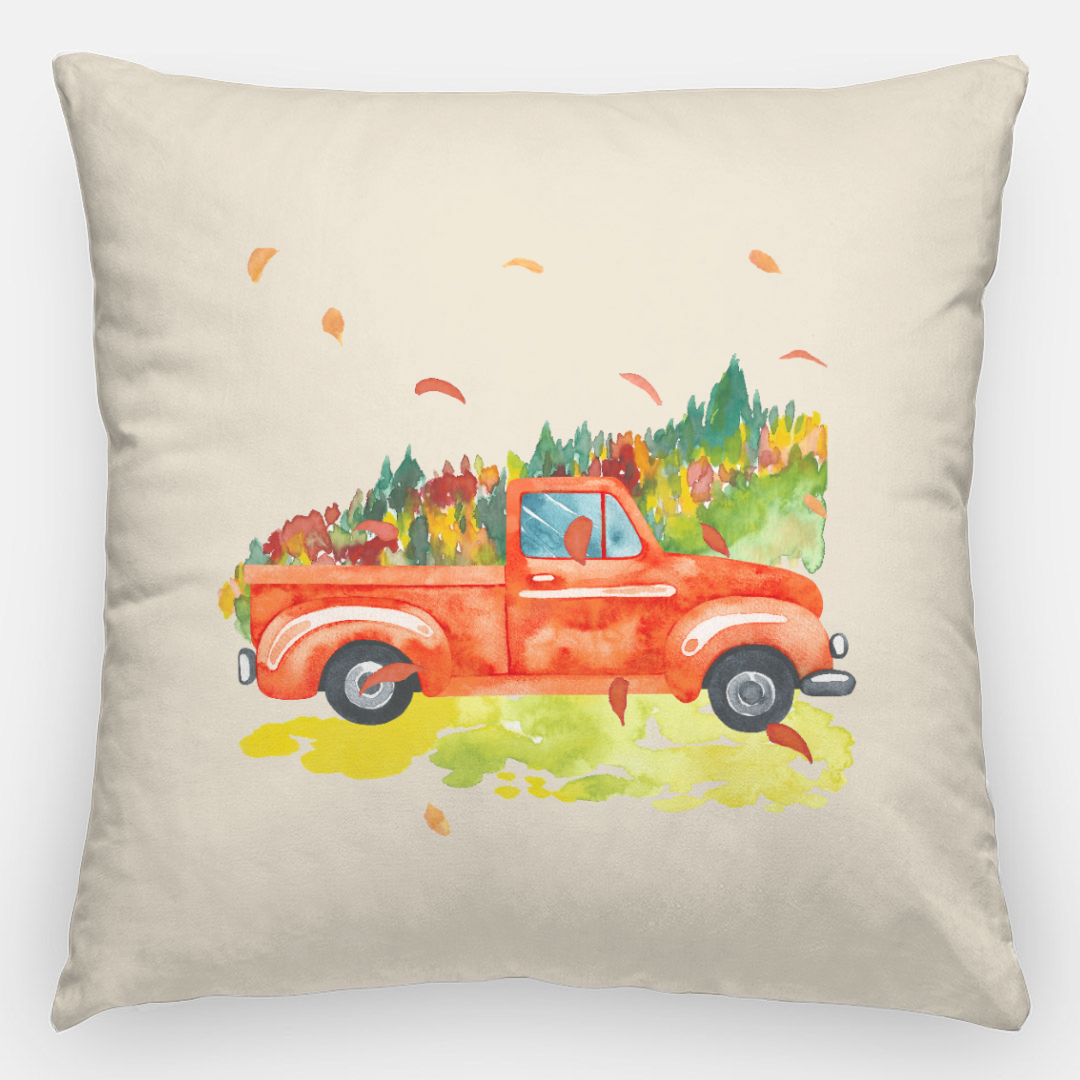 Lifestyle Details - 24x24 Autumn Pillowcase - Orange Rustic Truck & Leaves