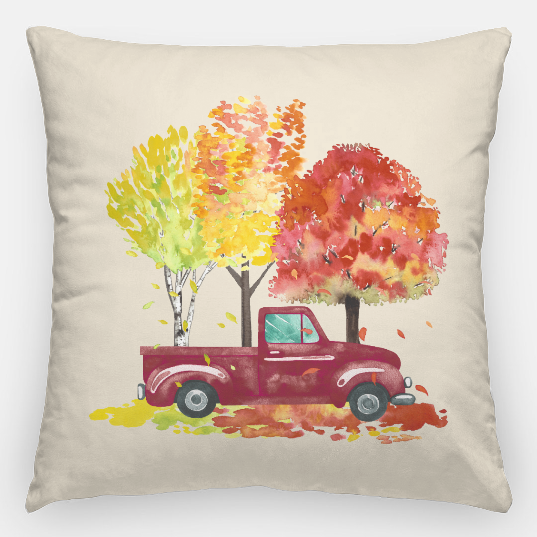 Lifestyle Details - 24x24 Autumn Pillowcase - Red Rustic Truck & Trees