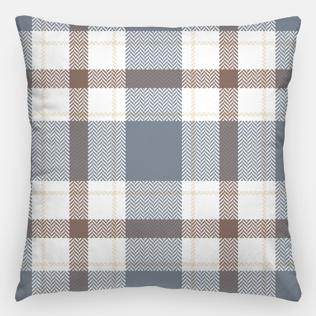 Lifestyle Details - 24x24 Autumn Plaid Pillowcase - Blue Grey & Brown