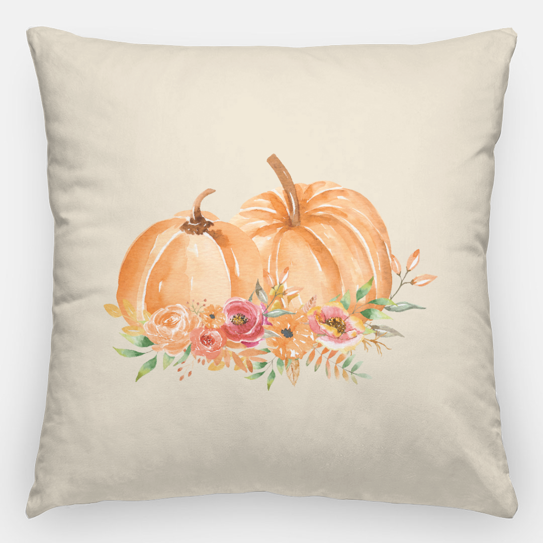 Lifestyle Details - 24x24 Pillowcase - Orange Pumpkins Watercolor Arrangement