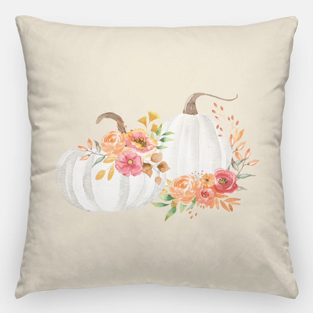 Lifestyle Details - 24x24 Pillowcase - White Pumpkins Watercolor Arrangement