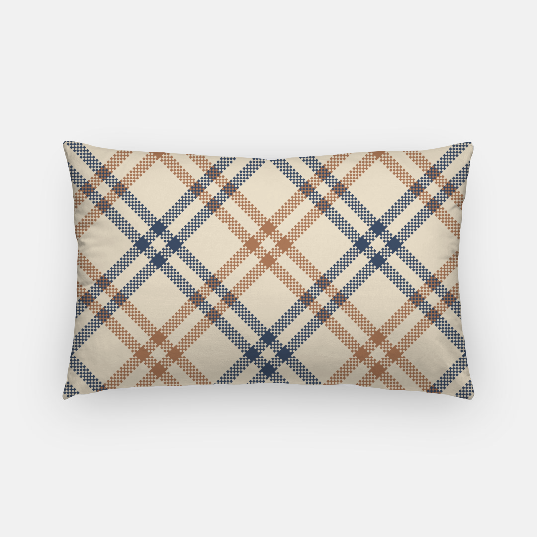 Lifestyle Details - Autumn Diagonal Plaid Lumbar Pillowcase - Brown & Blue