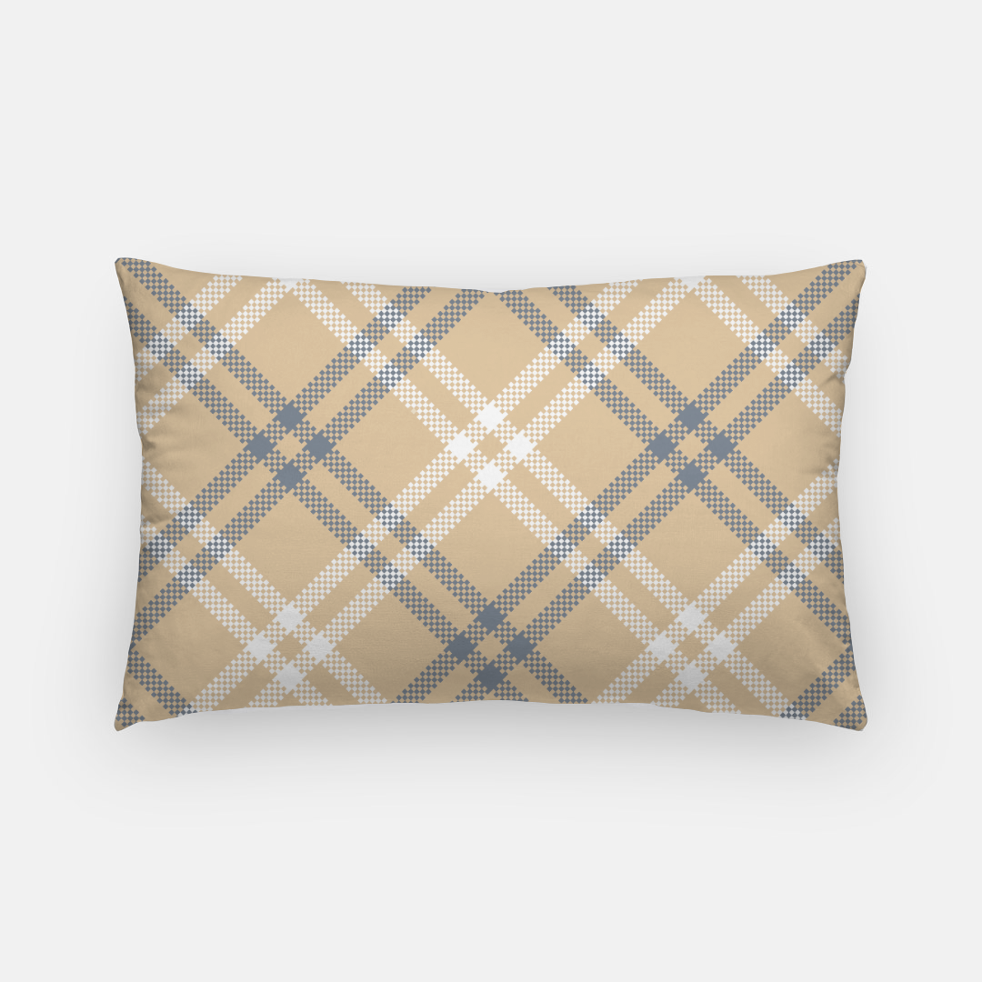 Lifestyle Details - Autumn Diagonal Plaid Lumbar Pillowcase - White & Blue