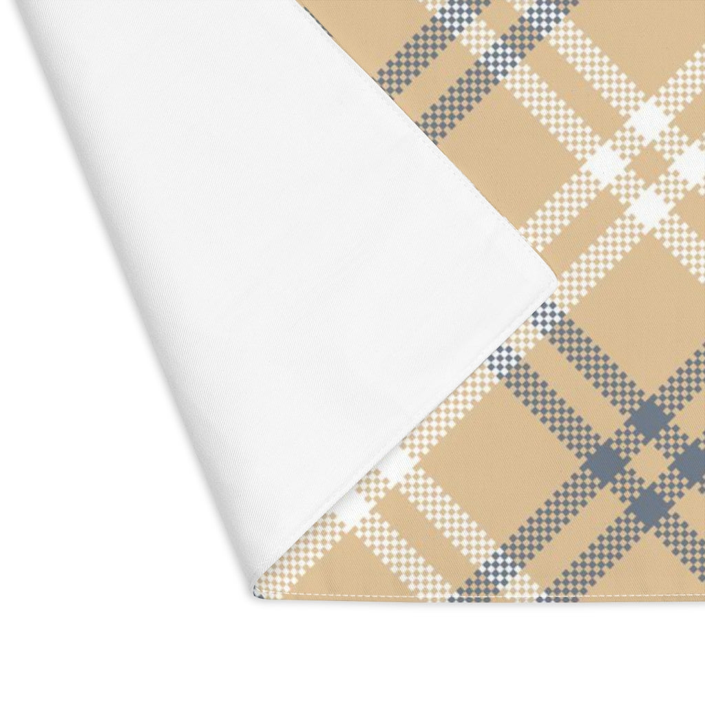 Lifestyle Details - Autumn Diagonal Plaid Table Placemat - White & Blue - Front View