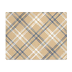 Lifestyle Details - Autumn Diagonal Plaid Table Placemat - White & Blue - Front View