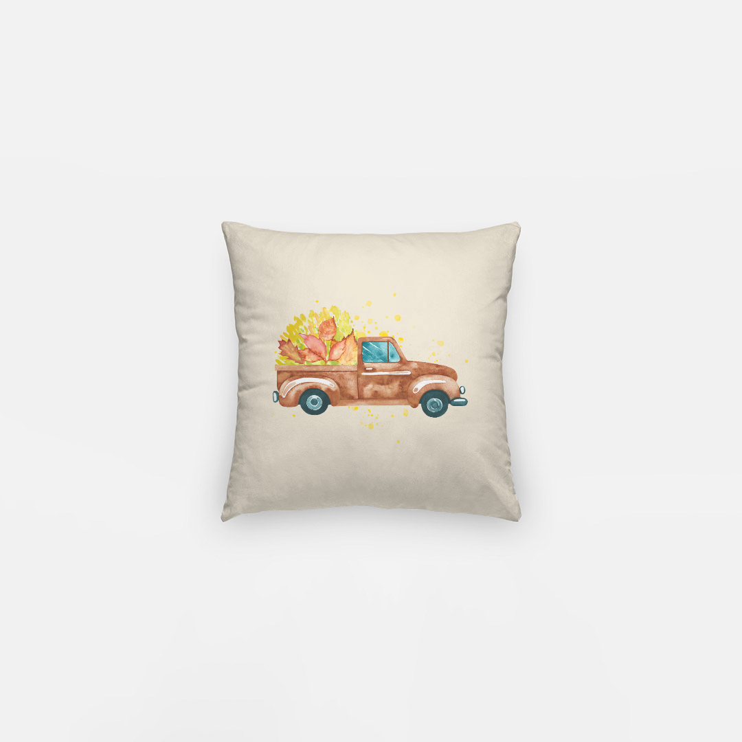 Lifestyle Details - Autumn Pillowcase - Brown Rustic Truck & Leaves