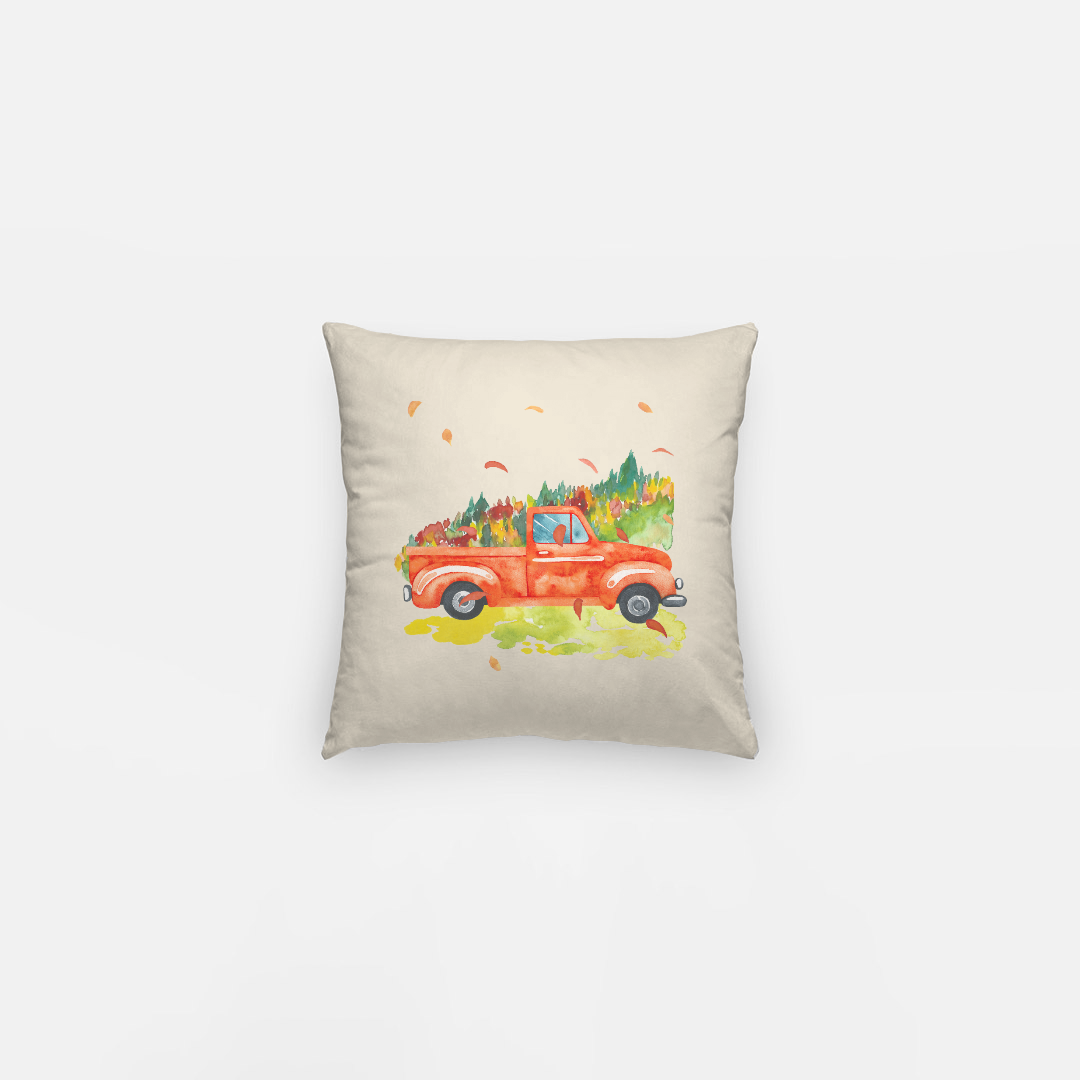 Lifestyle Details - Autumn Pillowcase - Orange Rustic Truck & Leaves