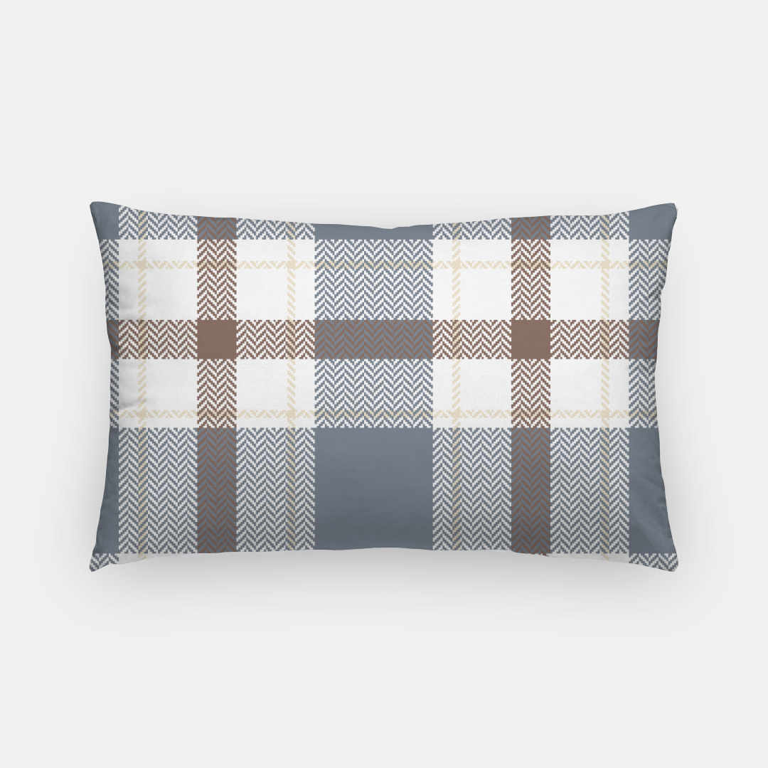Lifestyle Details - Autumn Plaid Lumbar Pillowcase - Blue Grey & Brown