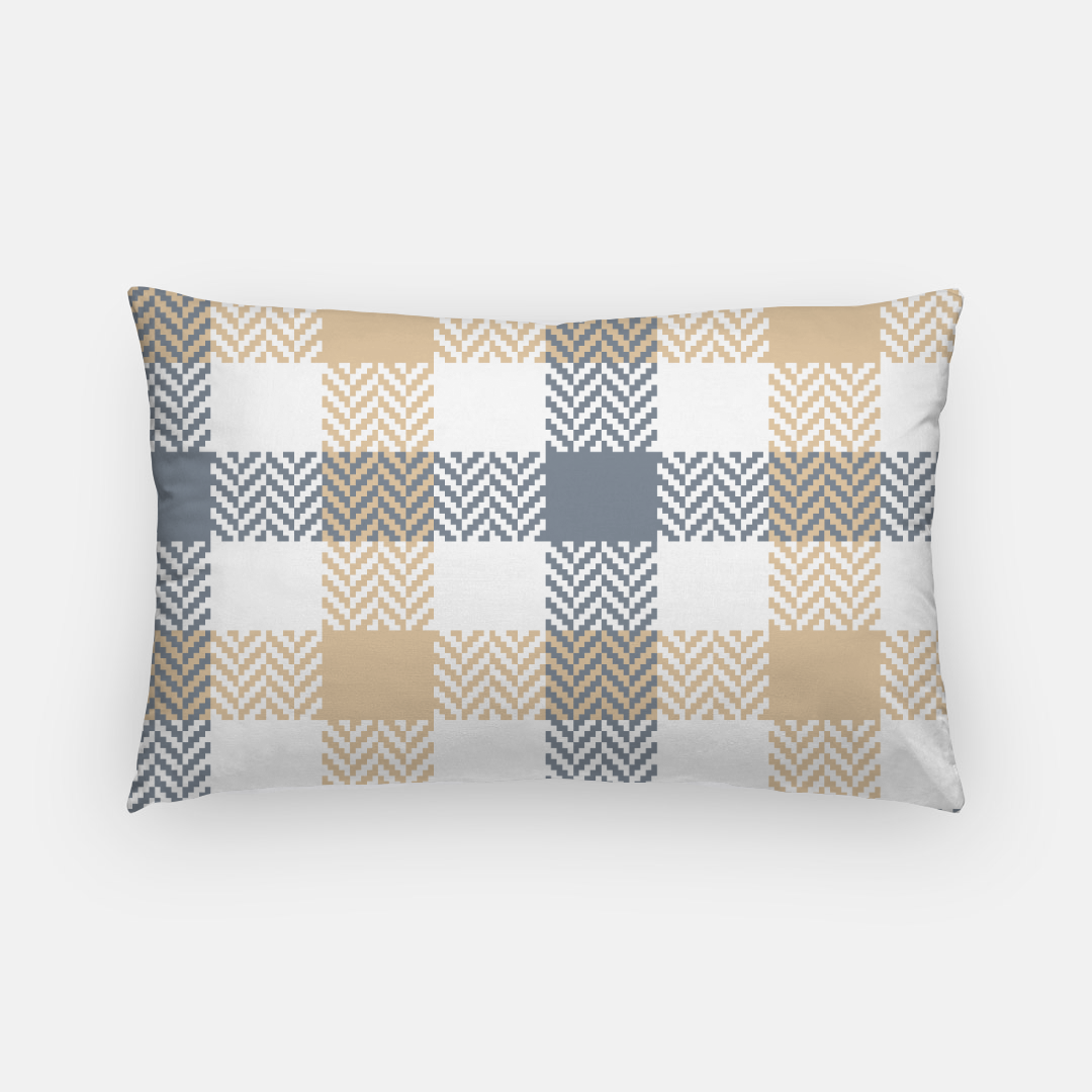 Lifestyle Details - Autumn Plaid Lumbar Pillowcase - Blue Grey & Natural