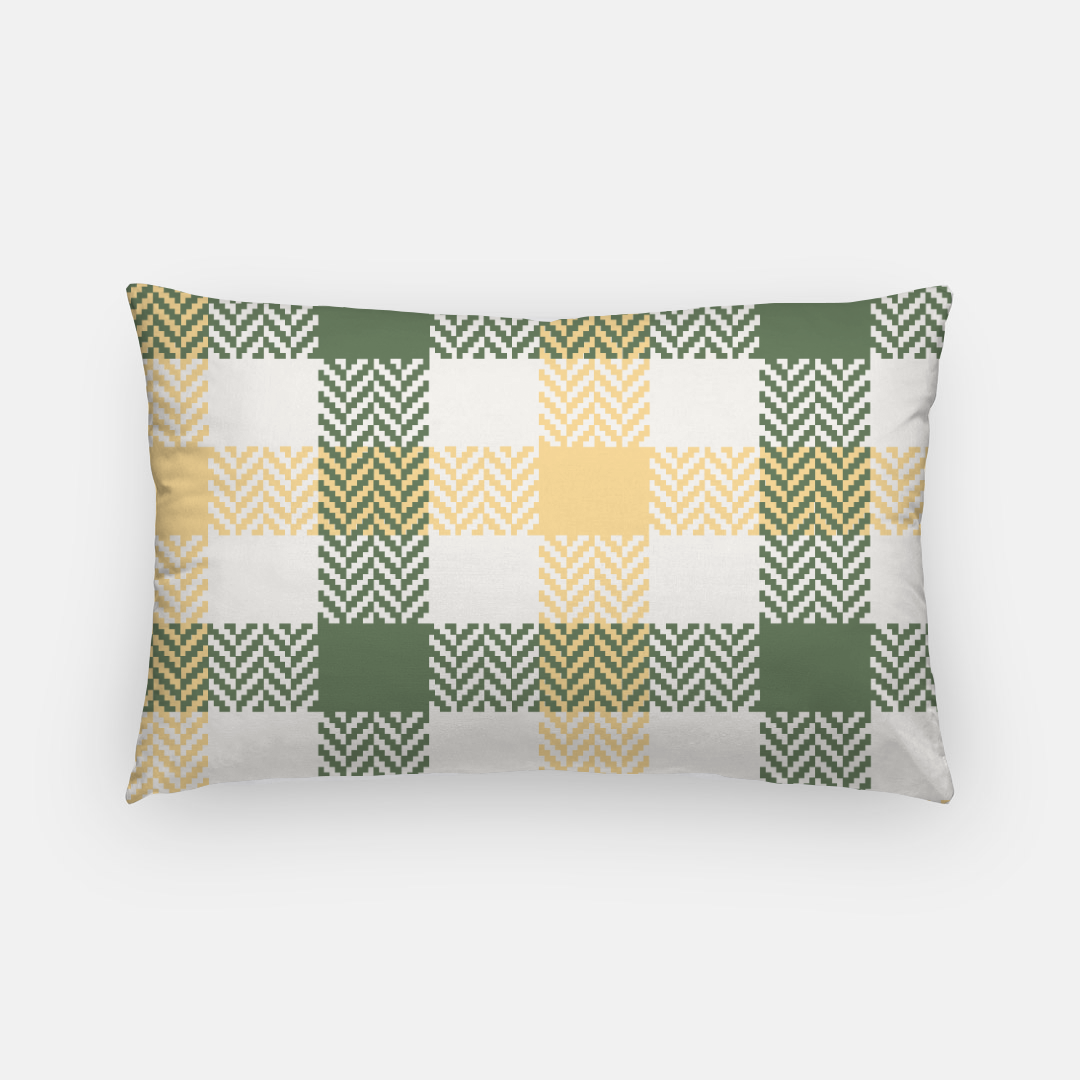 Lifestyle Details - Autumn Plaid Lumbar Pillowcase - Green & Yellow