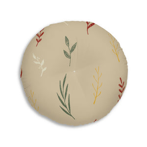 Lifestyle Details - Beige Round Tufted Holiday Floor Pillow - Colorful Garland - 30x30 - Back View