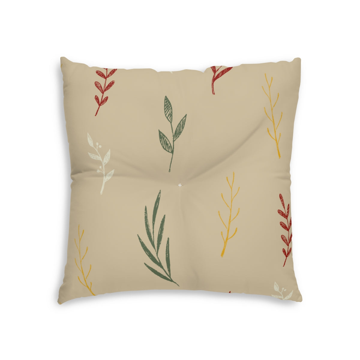 Lifestyle Details - Beige Square Tufted Holiday Floor Pillow - Colorful Garland - 26x26 - Front View