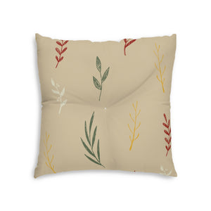 Lifestyle Details - Beige Square Tufted Holiday Floor Pillow - Colorful Garland - 26x26 - Back View