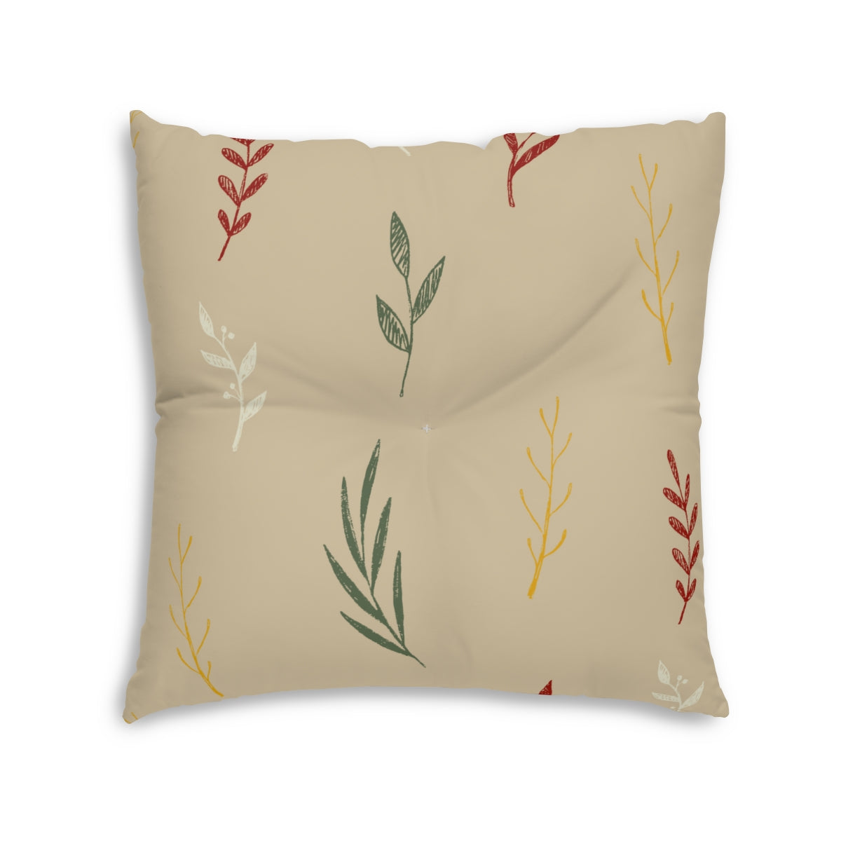 Lifestyle Details - Beige Square Tufted Holiday Floor Pillow - Colorful Garland - 30x30 - Back View
