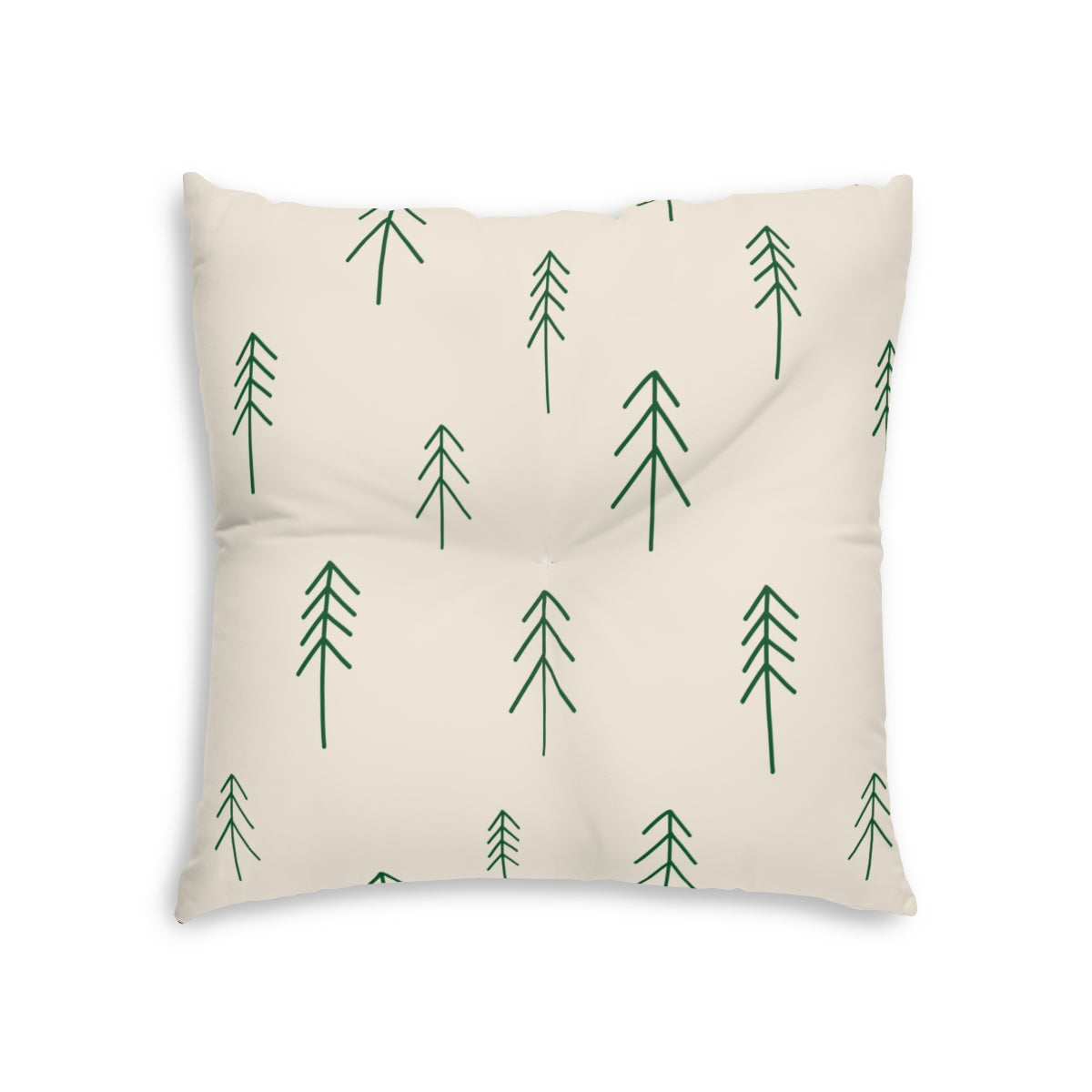 Lifestyle Details - Beige Square Tufted Holiday Floor Pillow - Evergreen - 26x26 - Front View