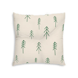 Lifestyle Details - Beige Square Tufted Holiday Floor Pillow - Evergreen - 26x26 - Back View