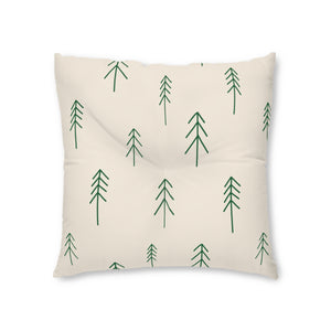 Lifestyle Details - Beige Square Tufted Holiday Floor Pillow - Evergreen - 26x26 - Front View