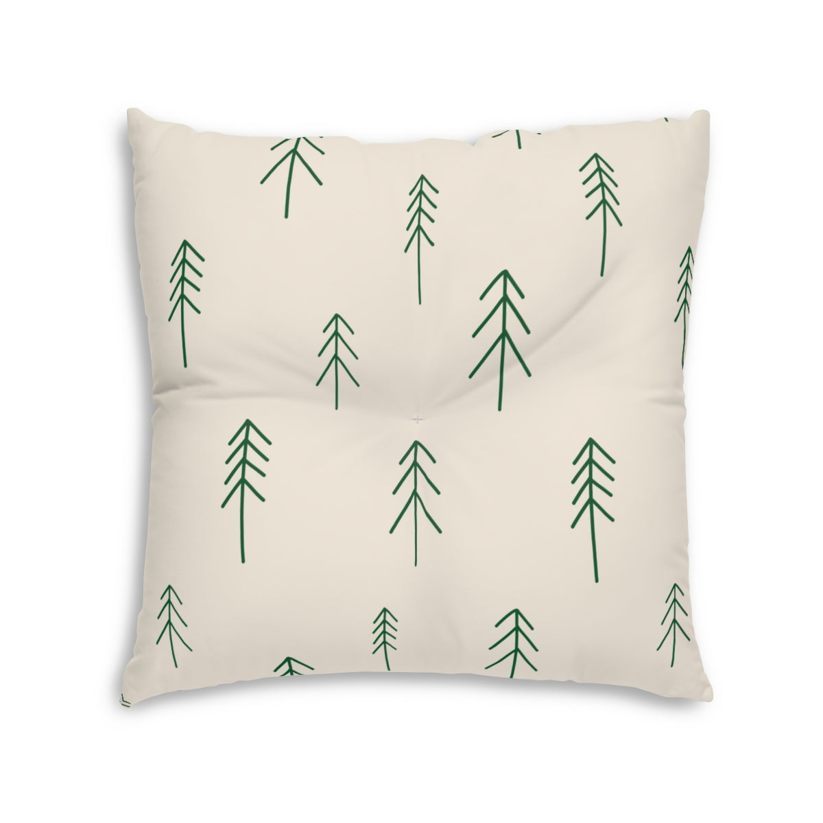 Lifestyle Details - Beige Square Tufted Holiday Floor Pillow - Evergreen - 30x30 - Back View