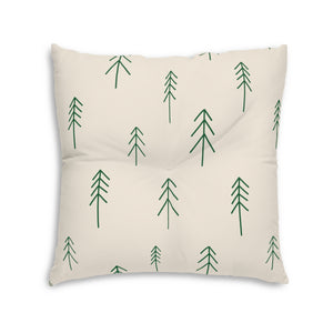 Lifestyle Details - Beige Square Tufted Holiday Floor Pillow - Evergreen - 30x30 - Back View