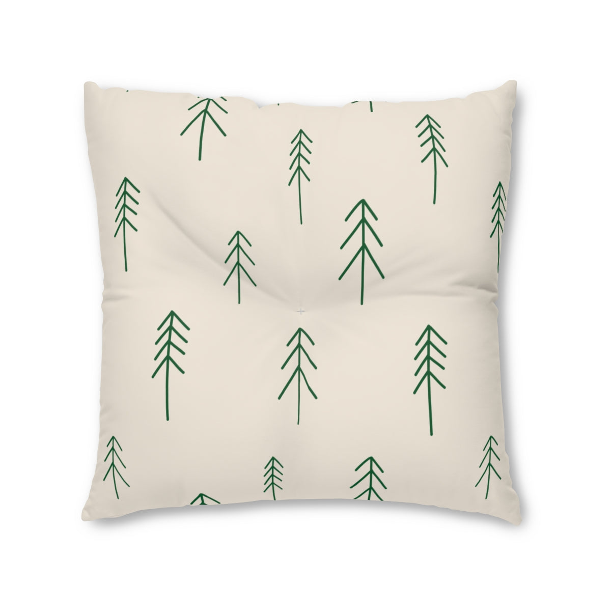 Lifestyle Details - Beige Square Tufted Holiday Floor Pillow - Evergreen - 30x30 - Front View