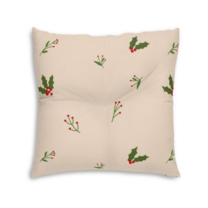 Lifestyle Details - Beige Square Tufted Holiday Floor Pillow - Holly - 30x30 - Back View