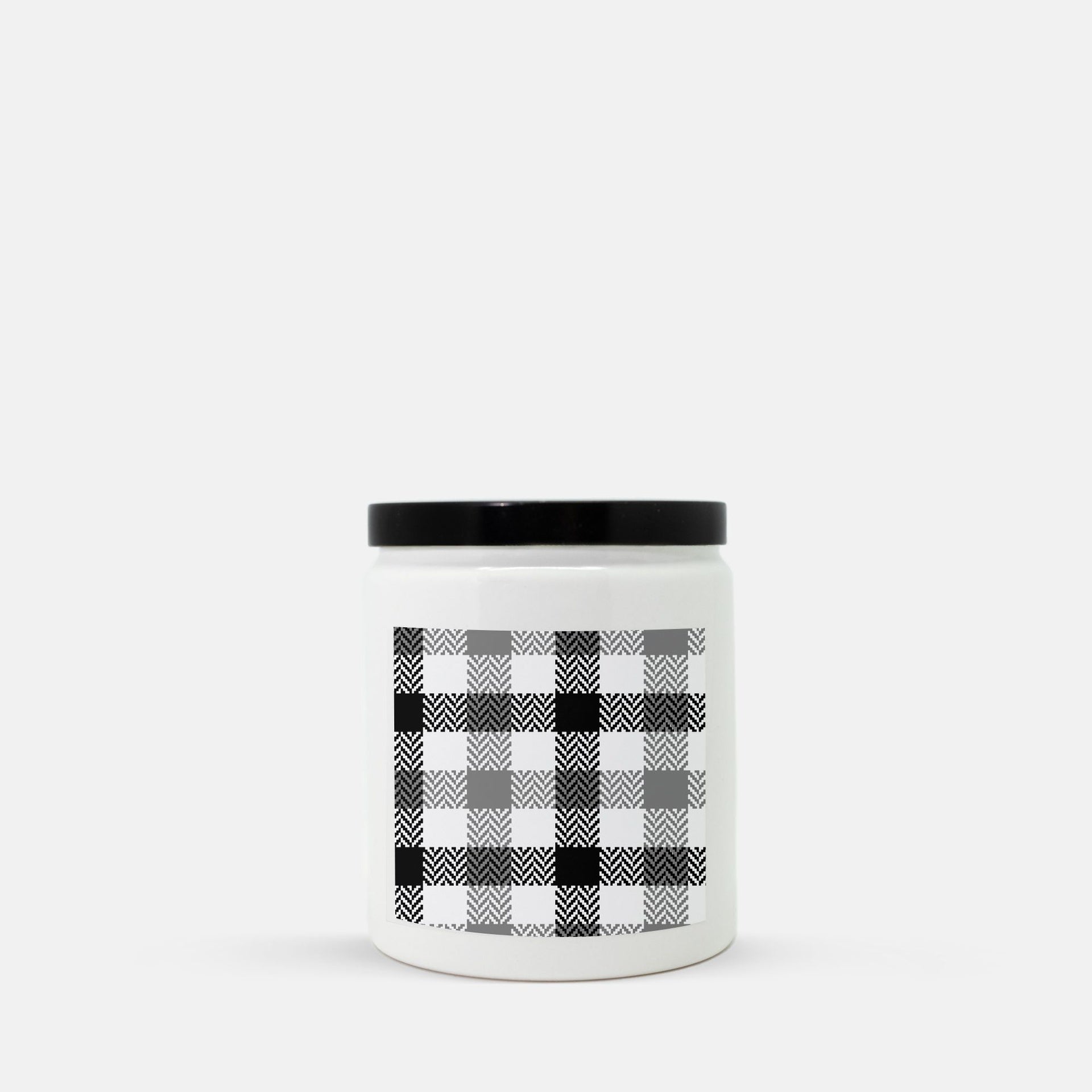 Lifestyle Details - Black & Grey Plaid Ceramic Candle w Black Lid - Macintosh