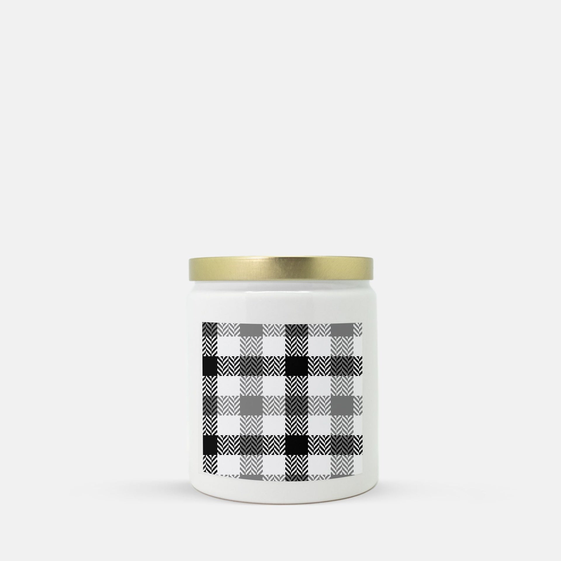 Lifestyle Details - Black & Grey Plaid Ceramic Candle w Gold Lid - Macintosh