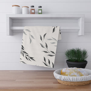 Lifestyle Details - Black and White Windy Leaves Kitchen Towel - In Use
