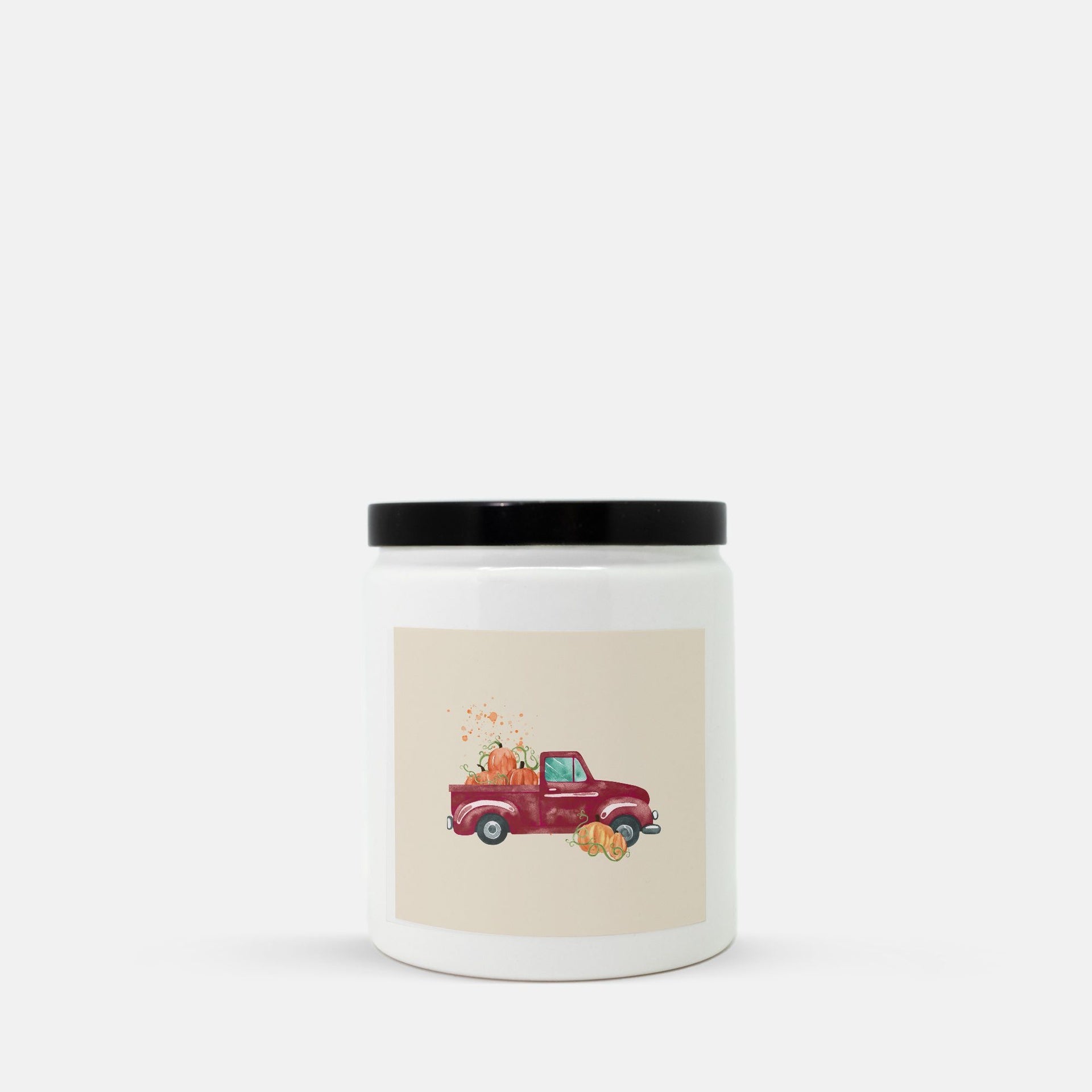 Lifestyle Details - Burgundy Rustic Truck Ceramic Candle w Black Lid - Macintosh
