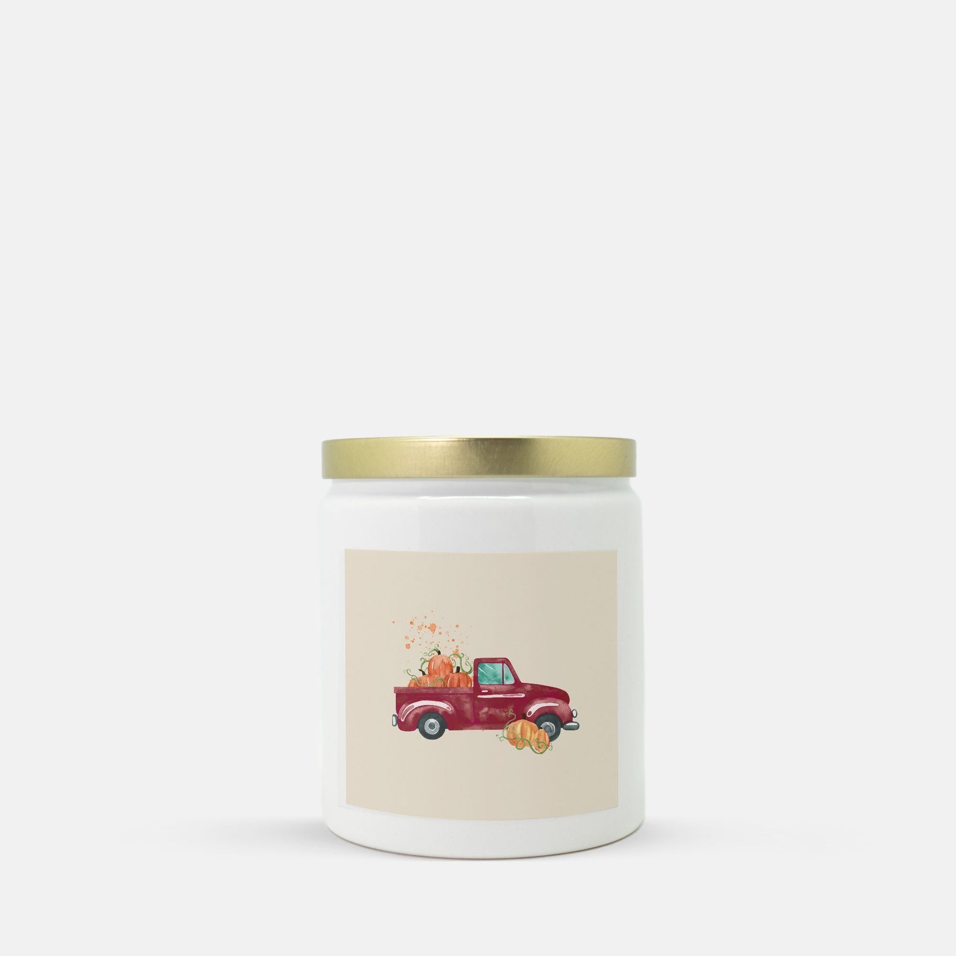 Lifestyle Details - Burgundy Rustic Truck Ceramic Candle w Gold Lid - Macintosh