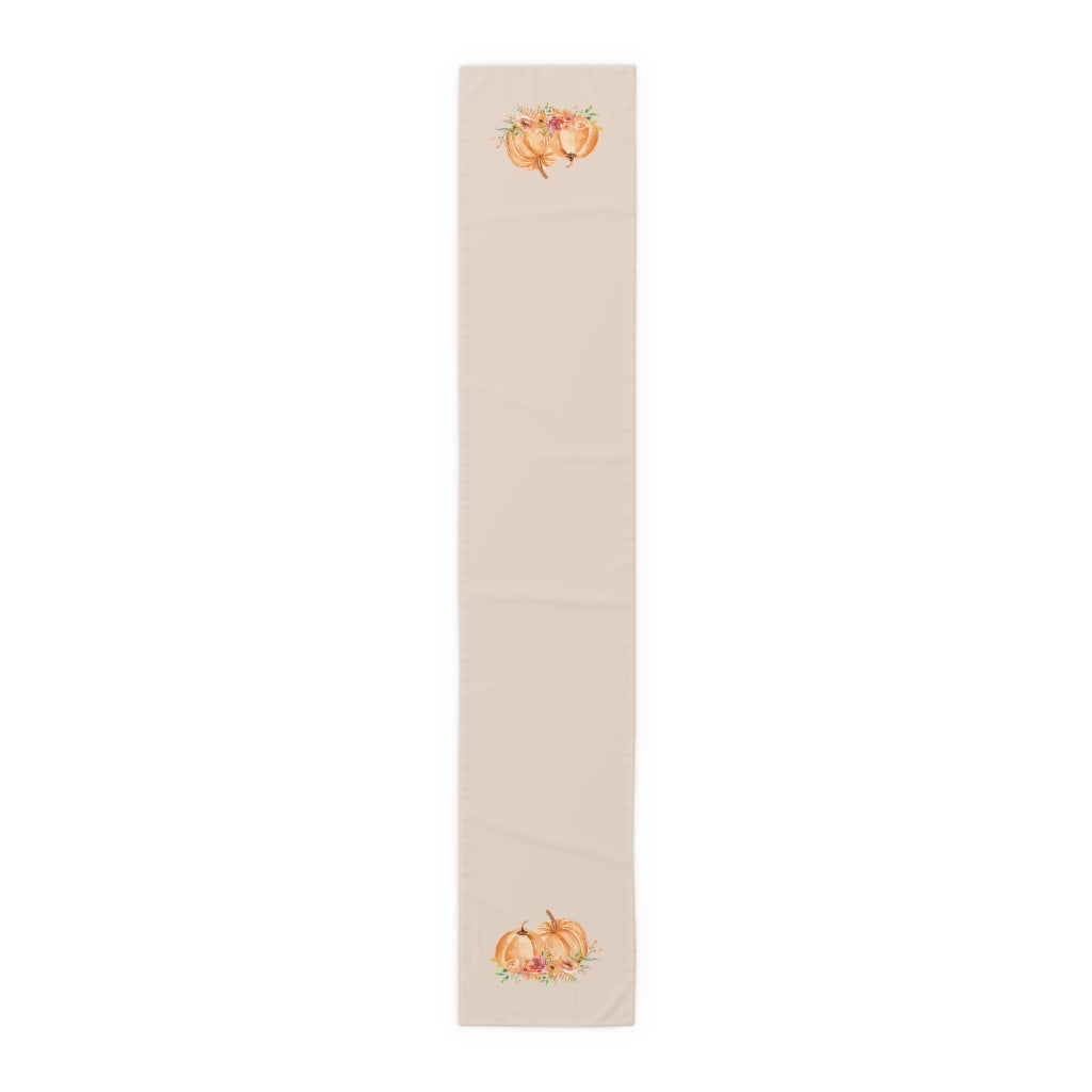 Lifestyle Details - Champagne Table Runner - Orange Pumpkins Watercolor Arrangement - Large - Front View