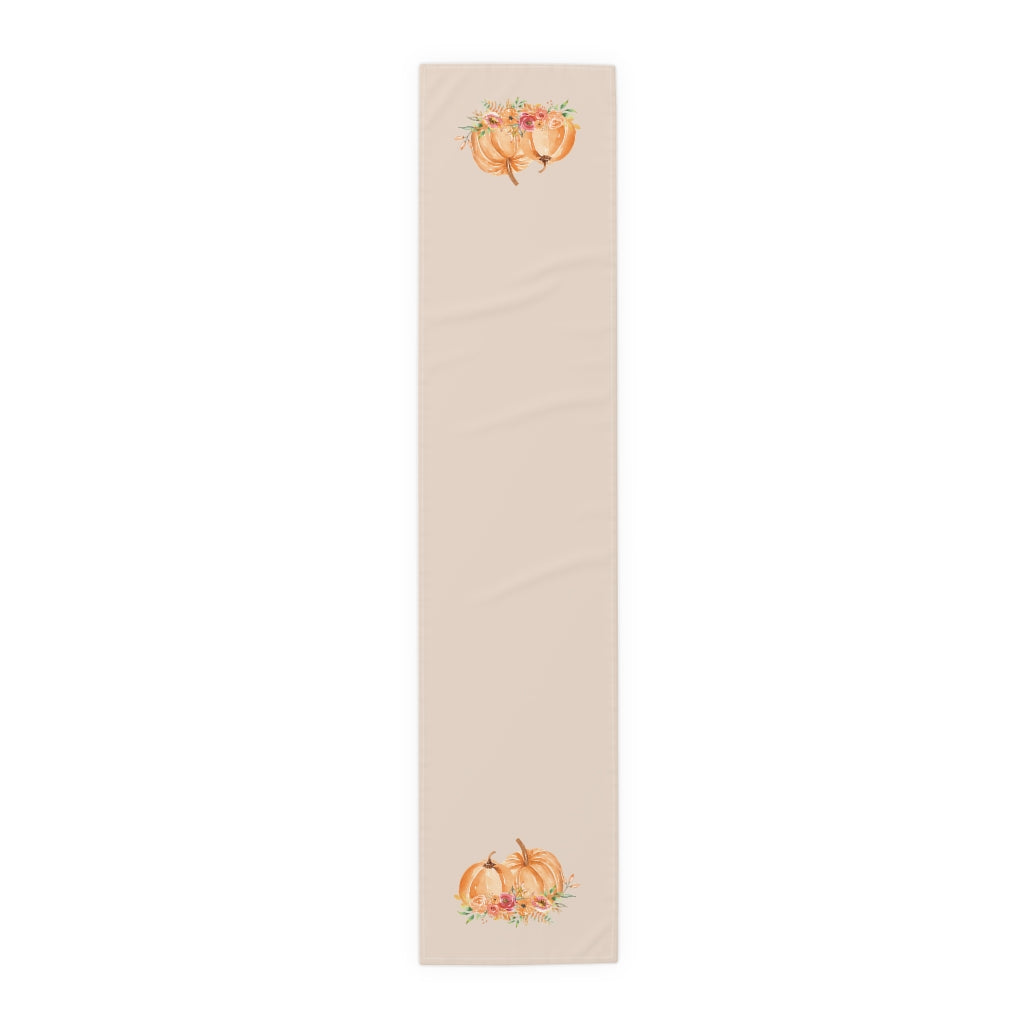 Lifestyle Details - Champagne Table Runner - Orange Pumpkins Watercolor Arrangement - Large - Front View