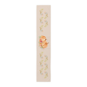 Lifestyle Details - Champagne Table Runner - Orange Pumpkins Watercolor Arrangement & Leaves - Large - Front View