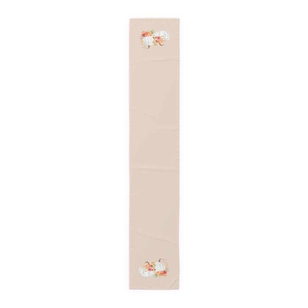 Lifestyle Details - Champagne Table Runner - White Pumpkins Watercolor Arrangement - Large - Front View