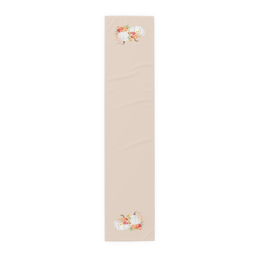 Lifestyle Details - Champagne Table Runner - White Pumpkins Watercolor Arrangement - Large - Front View