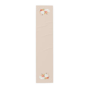 Lifestyle Details - Champagne Table Runner - White Pumpkins Watercolor Arrangement - Small - Front View