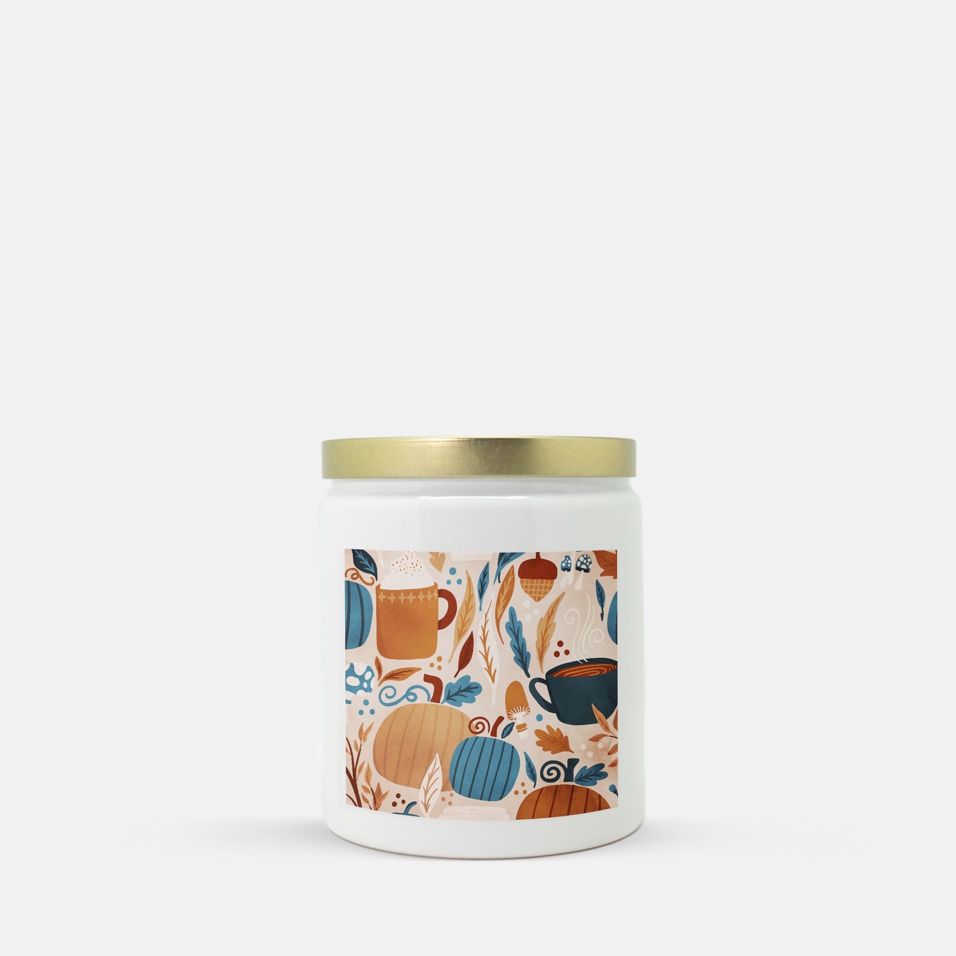 Lifestyle Details - Colorful Autumn Decor Ceramic Candle w Gold Lid - Vanilla Bean